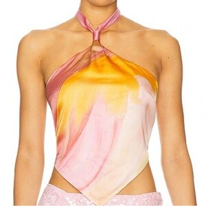 Retrofete Pink and Yellow Halter Blouse
